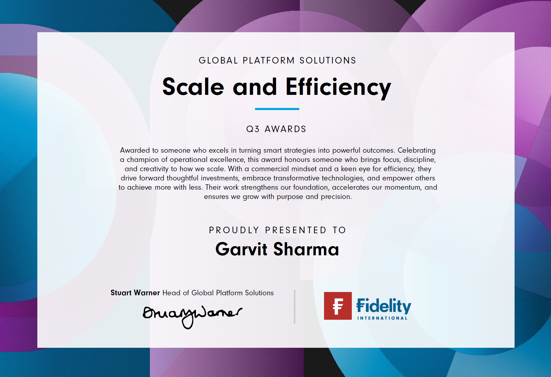 GPS Scale and Efficiency Q3 Award